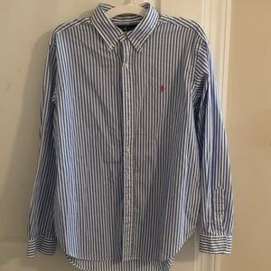 Blue and white striped Polo shirt